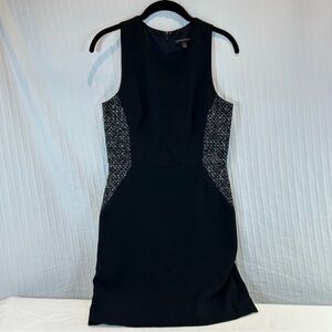 Banana Republic Sz 4 Black Lightweight Ponte Mini Dress Sleeveless Tweed Accents